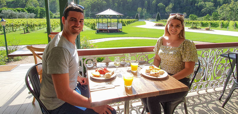 Enjoying Oreillys Vineyard breakfast after the flight