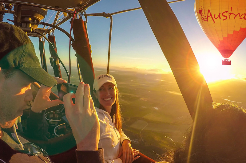Taking a photo in a hot air balloon basket