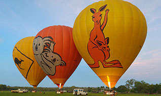 Two hot air balloons about to fly