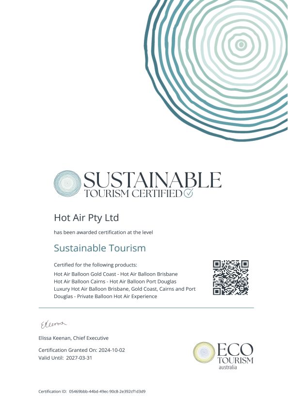 Sustainable Tourism Certificate Hot Air Balloon certificate
