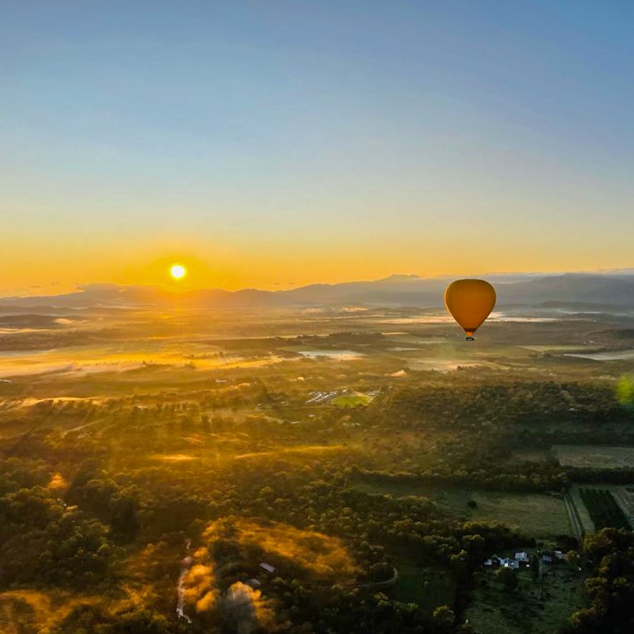 Hot Air Balloon Cairns over the Mareeba landscape