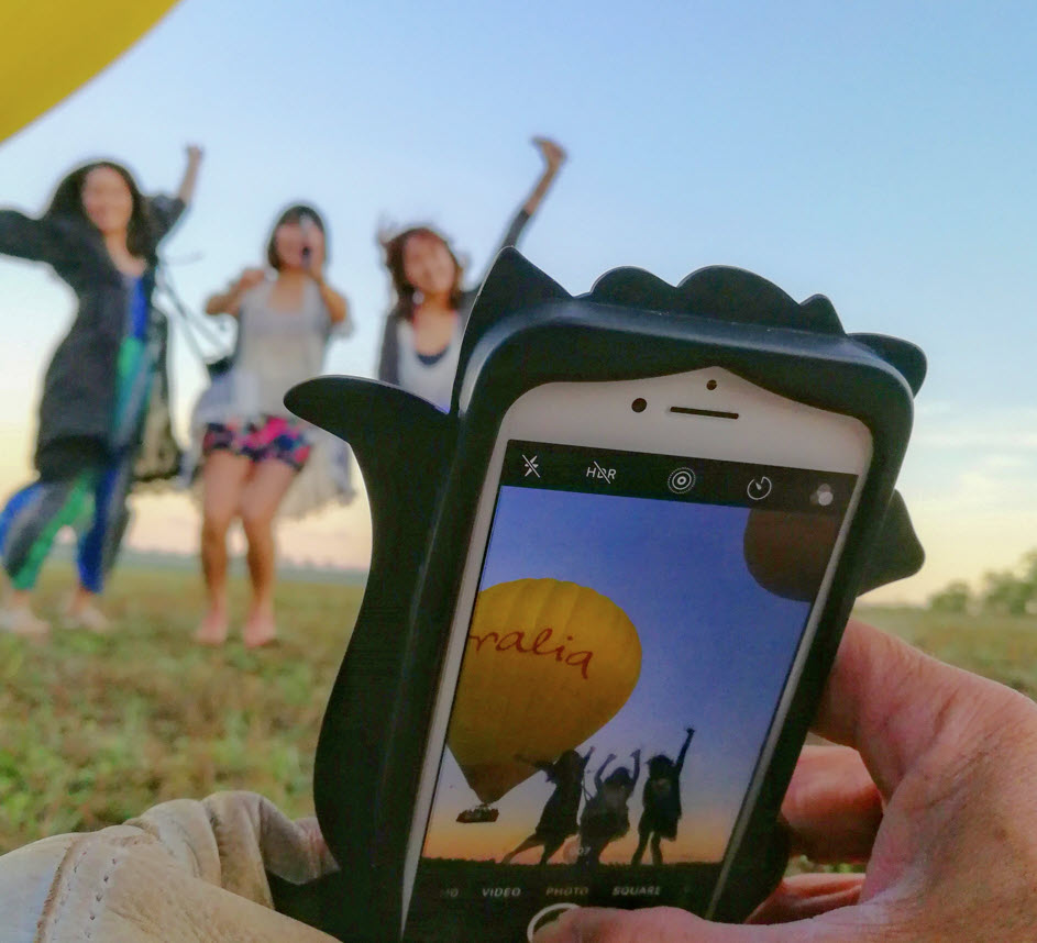 Jumping in front of a Hot Air Balloon at Mareeba