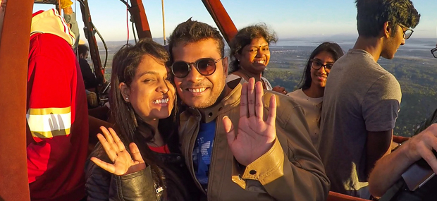 Enjoying a sunrise hot air balloon flight Gold Coast Hinterland