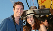 Young couple having their photo taken before taking off in a hot air balloon